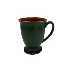 Denby England Greenwich Footed Mug Green Speckled Red Interior Stoneware Cup